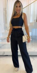 Women's Wide Leg Pants Elastic Waist Lace Up Solid Color Casual Straight Trousers Streetwear Floor Length Pants 2025