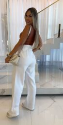 Women's Wide Leg Pants Elastic Waist Lace Up Solid Color Casual Straight Trousers Streetwear Floor Length Pants 2025