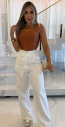 Women's Wide Leg Pants Elastic Waist Lace Up Solid Color Casual Straight Trousers Streetwear Floor Length Pants 2025