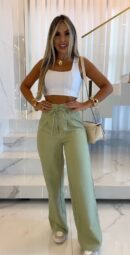 Women's Wide Leg Pants Elastic Waist Lace Up Solid Color Casual Straight Trousers Streetwear Floor Length Pants 2025