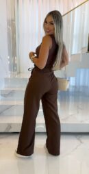 Women's Wide Leg Pants Elastic Waist Lace Up Solid Color Casual Straight Trousers Streetwear Floor Length Pants 2025