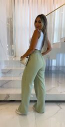 Women's Wide Leg Pants Elastic Waist Lace Up Solid Color Casual Straight Trousers Streetwear Floor Length Pants 2025