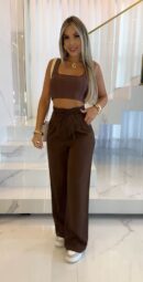 Women's Wide Leg Pants Elastic Waist Lace Up Solid Color Casual Straight Trousers Streetwear Floor Length Pants 2025