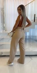 Women's Wide Leg Pants Elastic Waist Lace Up Solid Color Casual Straight Trousers Streetwear Floor Length Pants 2025